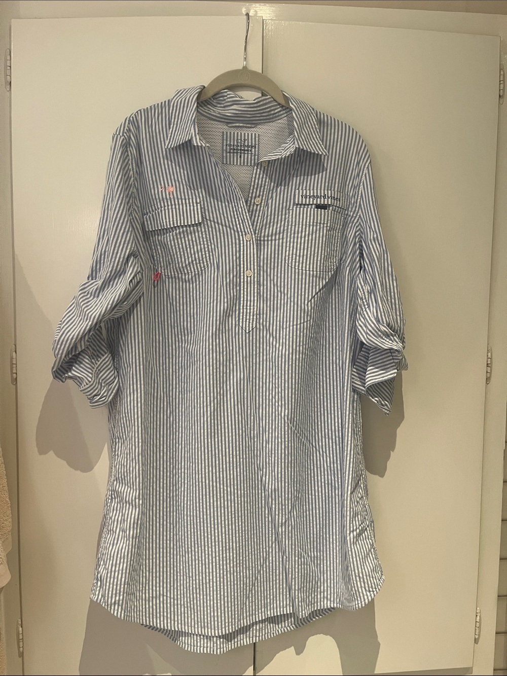 Vineyard Vines Blue & White Striped Henley Mini Dress